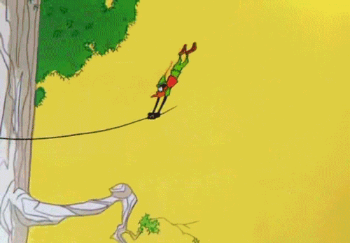 daffy dressed as robin hood crashing in loop on every trees