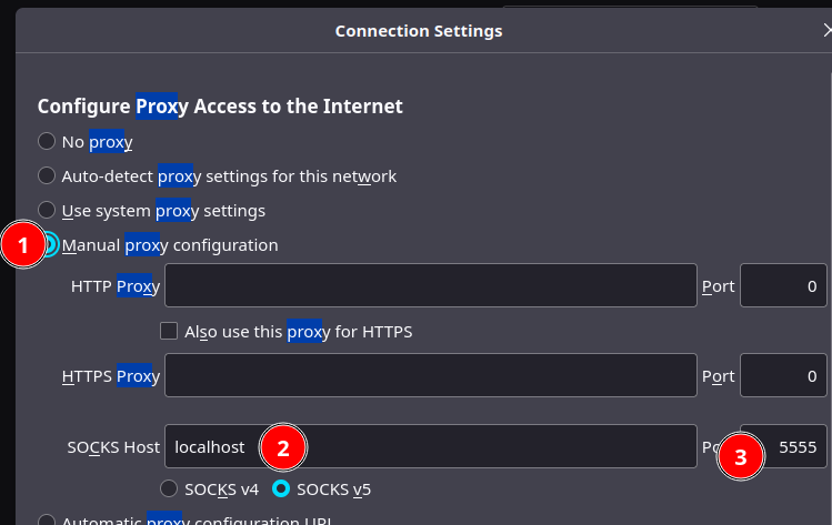Setup the proxy with the SOCKS host and port.