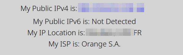 Whatismyip indicates my I’m in France, using the ISP Orange : right.